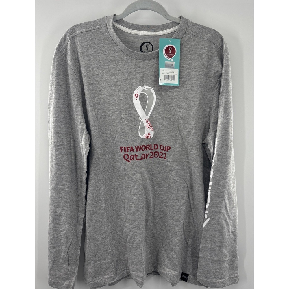 FIFA World Cup Qatar 2022 T-Shirt Long Sleeve Graphic NWT Size Large Gray
